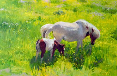 Piebald Horse and Foal by William Ireland